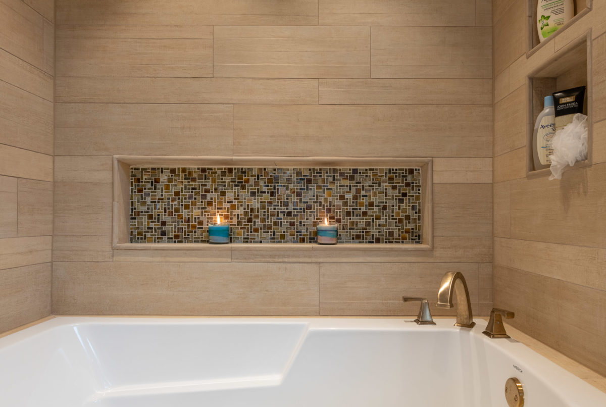 Interiors photography of remodeled bath with tile