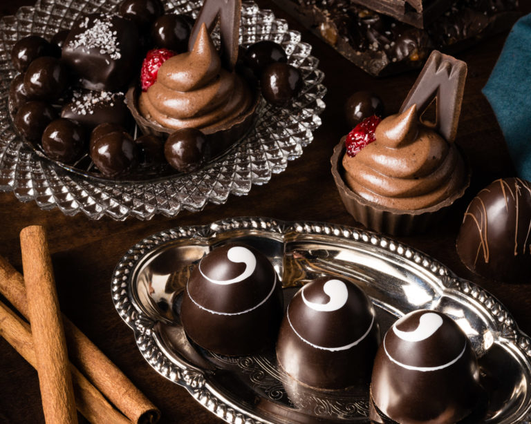 Food photography of beautifully plated assorted chocolates